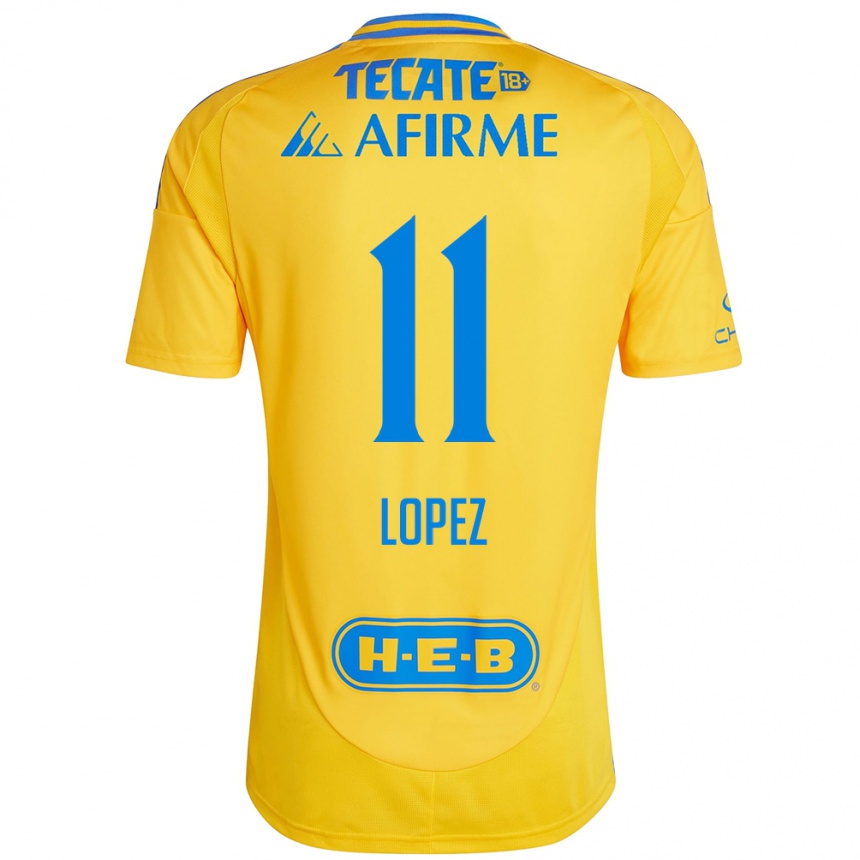 Niño Fútbol Camiseta Nicolas Lopez #11 Oro Amarillo 1ª Equipación 2024/25 Perú