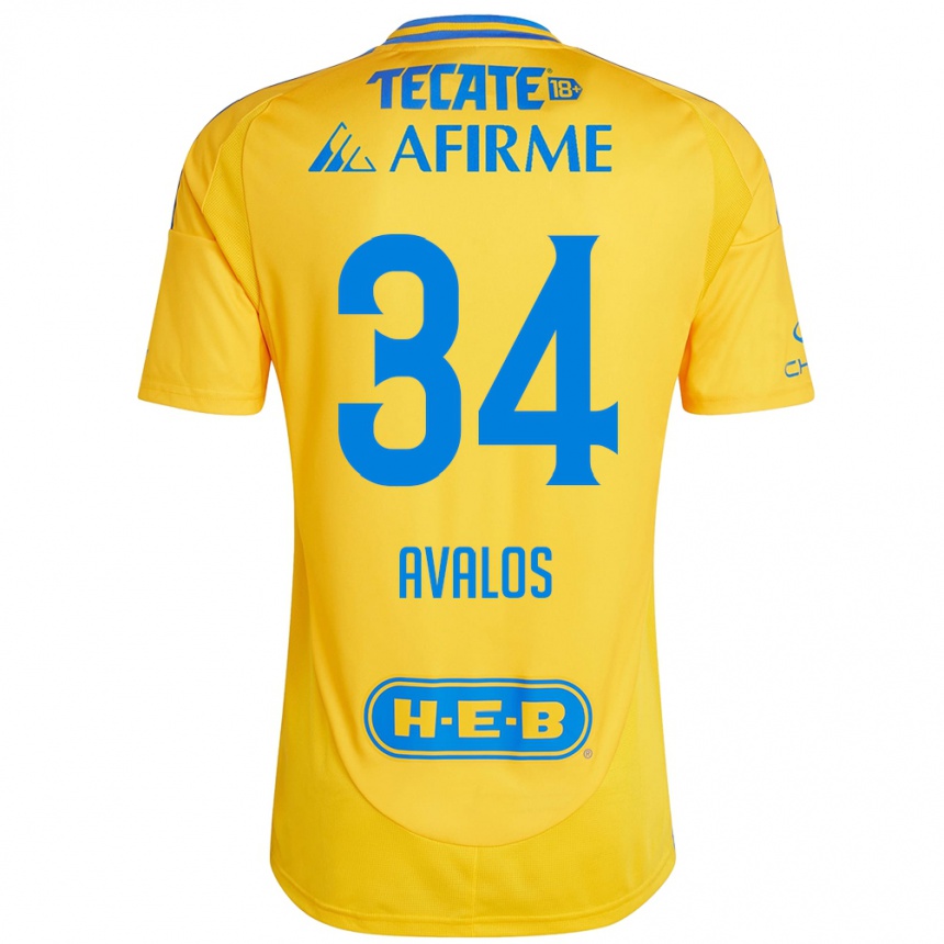 Niño Fútbol Camiseta Erick Avalos #34 Oro Amarillo 1ª Equipación 2024/25 Perú