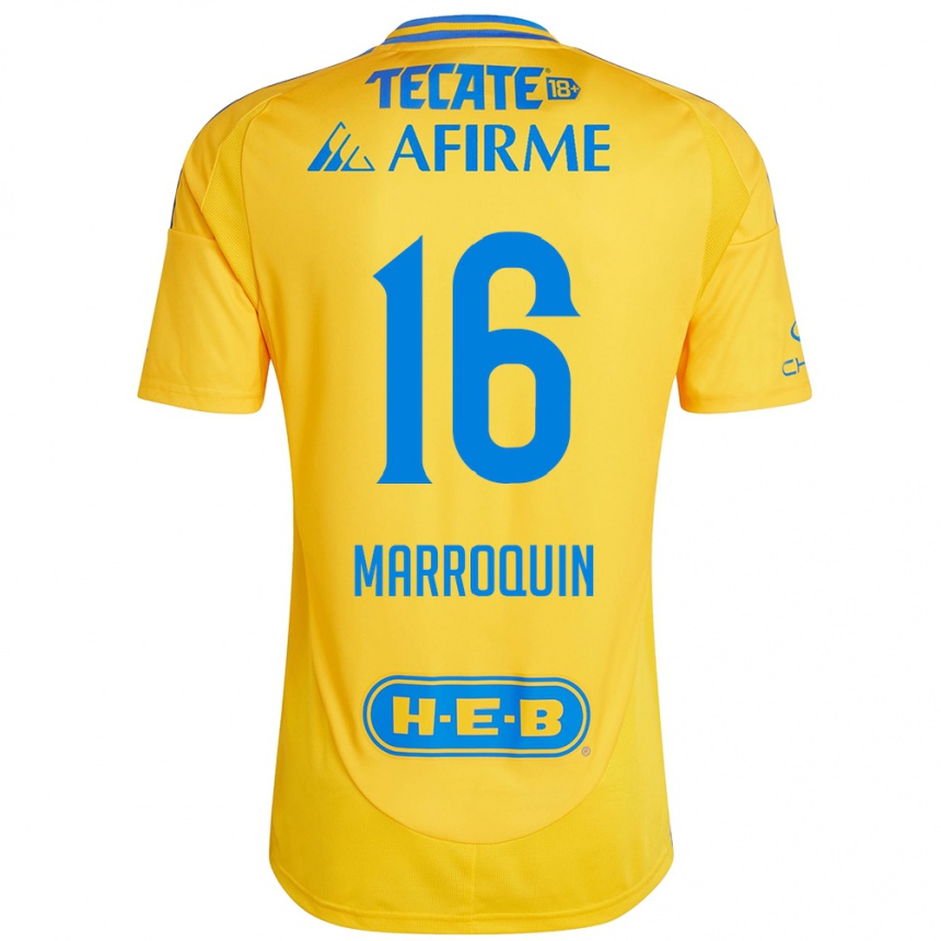 Niño Fútbol Camiseta Ammanda Marroquin #16 Oro Amarillo 1ª Equipación 2024/25 Perú