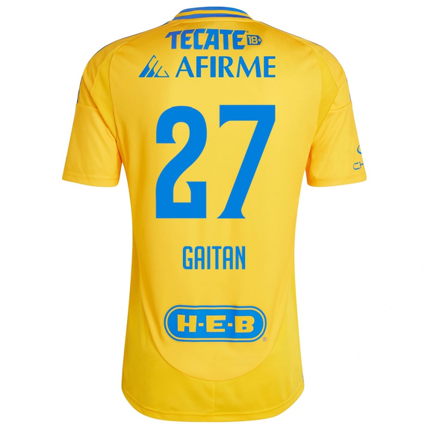 Niño Fútbol Camiseta Natalia Gaitan #27 Oro Amarillo 1ª Equipación 2024/25 Perú