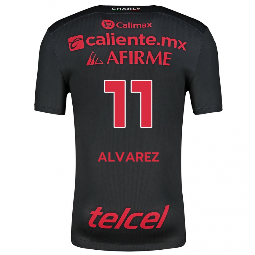 Niño Fútbol Camiseta Efraín Álvarez #11 Negro Rojo 1ª Equipación 2024/25 Perú