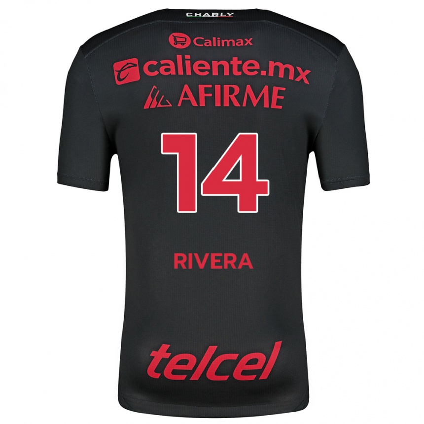 Niño Fútbol Camiseta Christian Rivera #14 Negro Rojo 1ª Equipación 2024/25 Perú