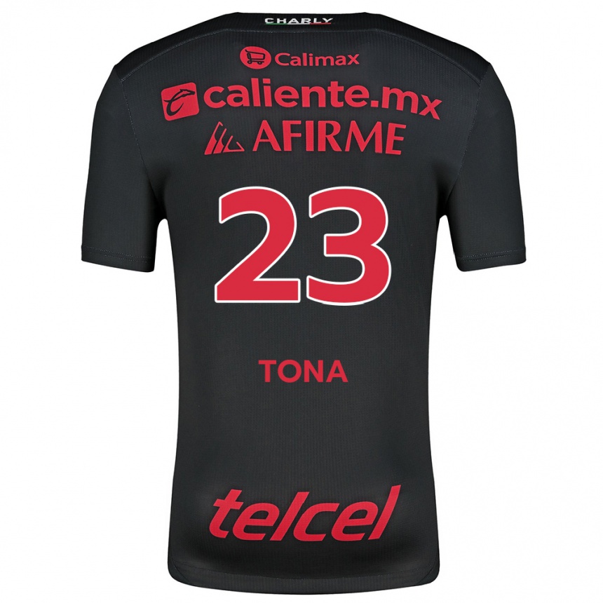 Niño Fútbol Camiseta Iván Tona #23 Negro Rojo 1ª Equipación 2024/25 Perú