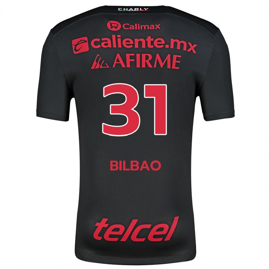 Niño Fútbol Camiseta Unai Bilbao #31 Negro Rojo 1ª Equipación 2024/25 Perú