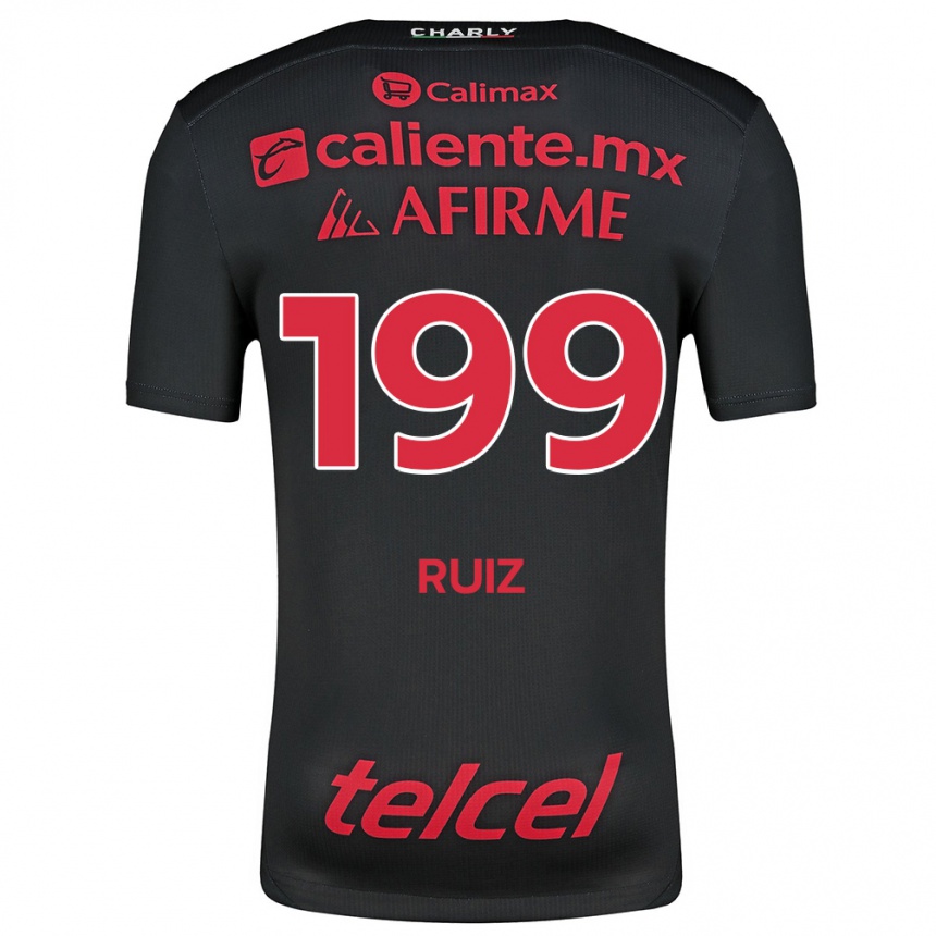 Niño Fútbol Camiseta Emilio Ruiz #199 Negro Rojo 1ª Equipación 2024/25 Perú