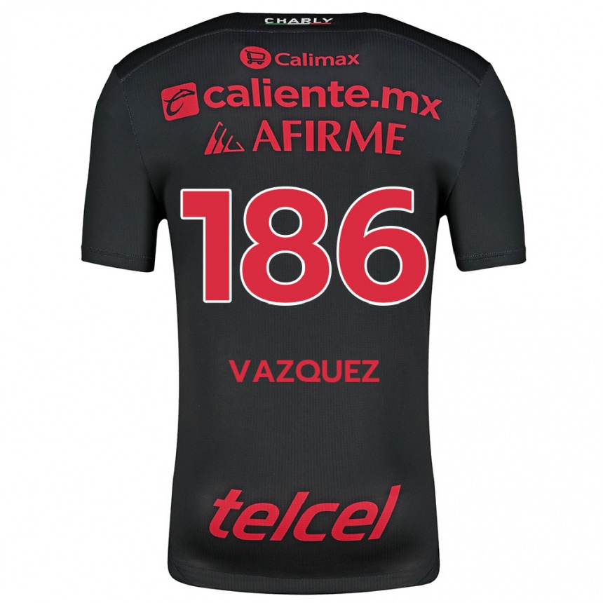 Niño Fútbol Camiseta Octavio Vázquez #186 Negro Rojo 1ª Equipación 2024/25 Perú