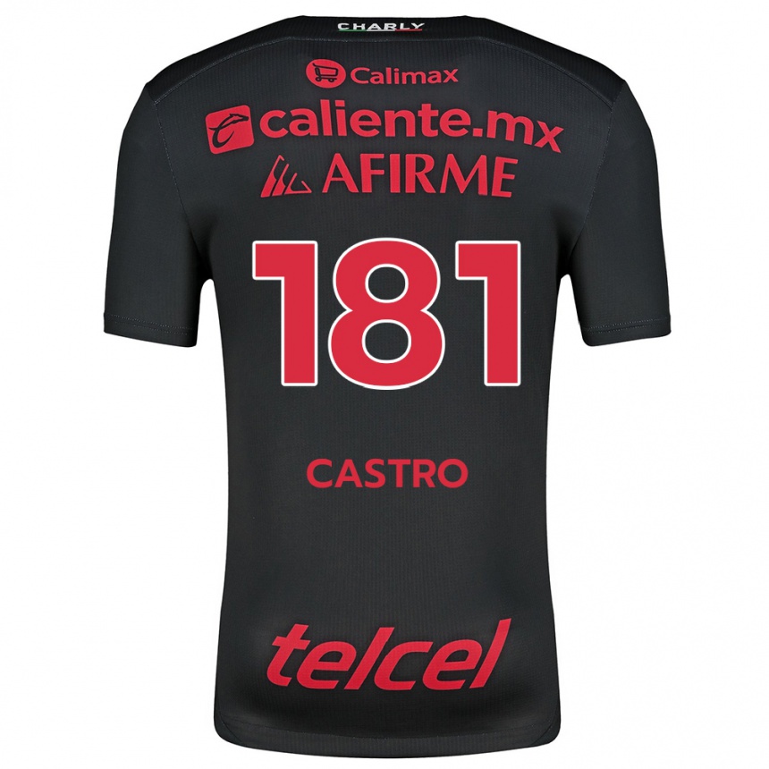 Niño Fútbol Camiseta José Castro #181 Negro Rojo 1ª Equipación 2024/25 Perú