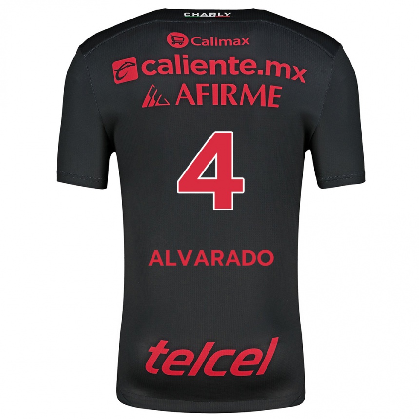 Niño Fútbol Camiseta Mónica Alvarado #4 Negro Rojo 1ª Equipación 2024/25 Perú