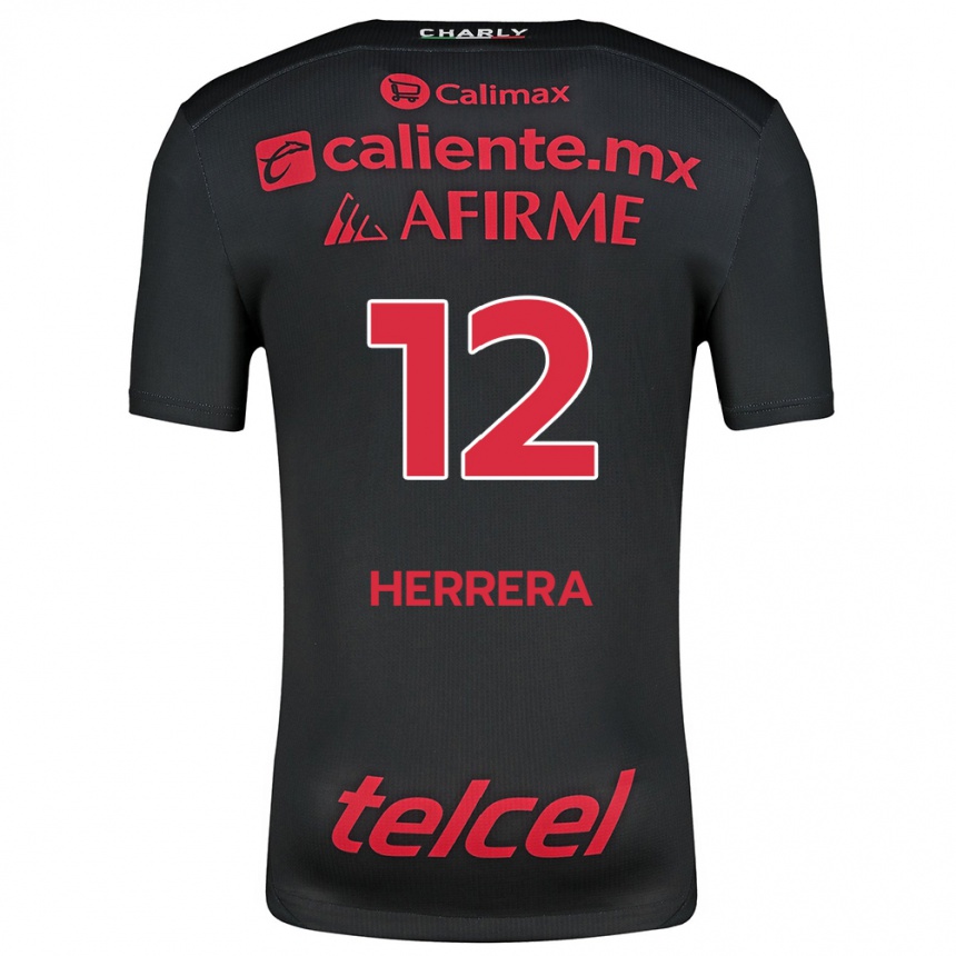 Niño Fútbol Camiseta Melissa Herrera #12 Negro Rojo 1ª Equipación 2024/25 Perú