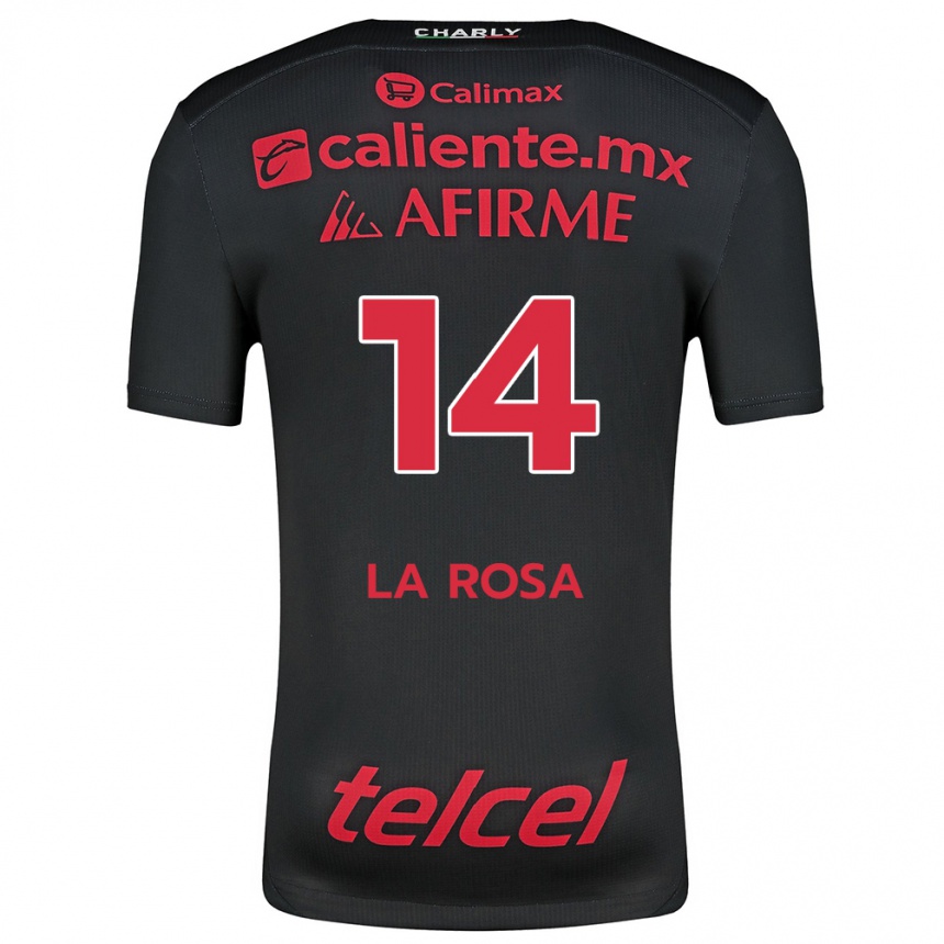 Niño Fútbol Camiseta Joselyn De La Rosa #14 Negro Rojo 1ª Equipación 2024/25 Perú