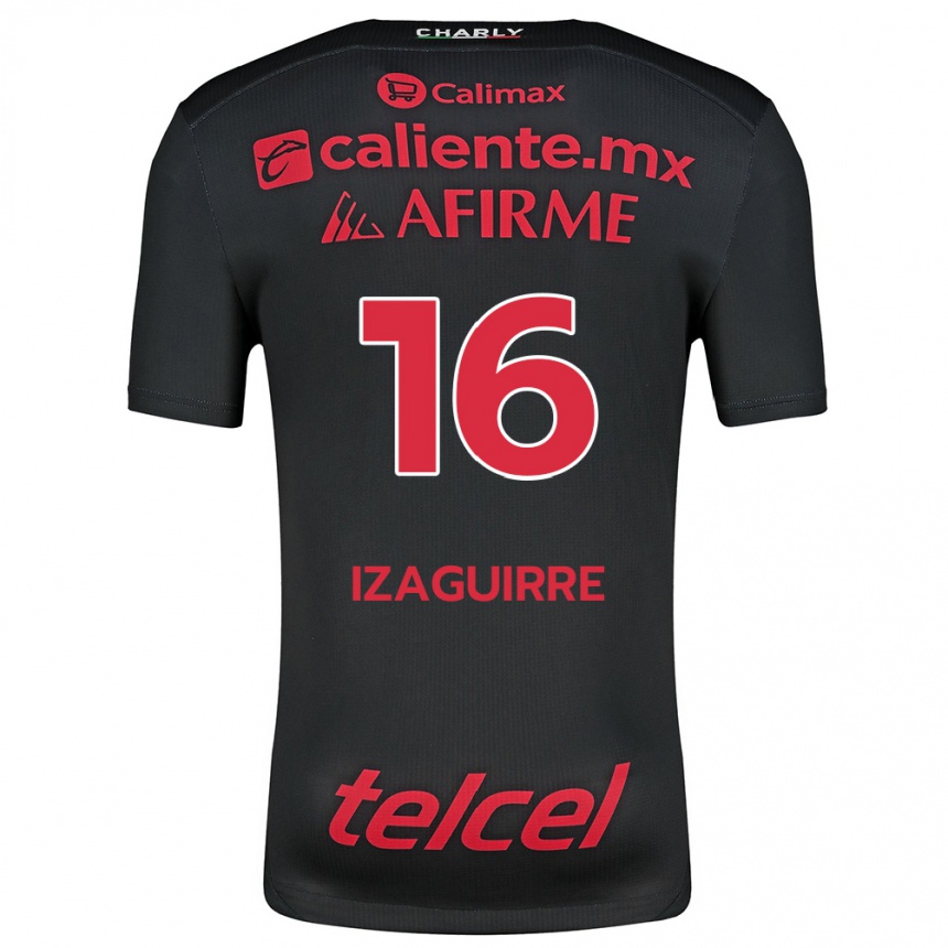 Niño Fútbol Camiseta Estefanía Izaguirre #16 Negro Rojo 1ª Equipación 2024/25 Perú