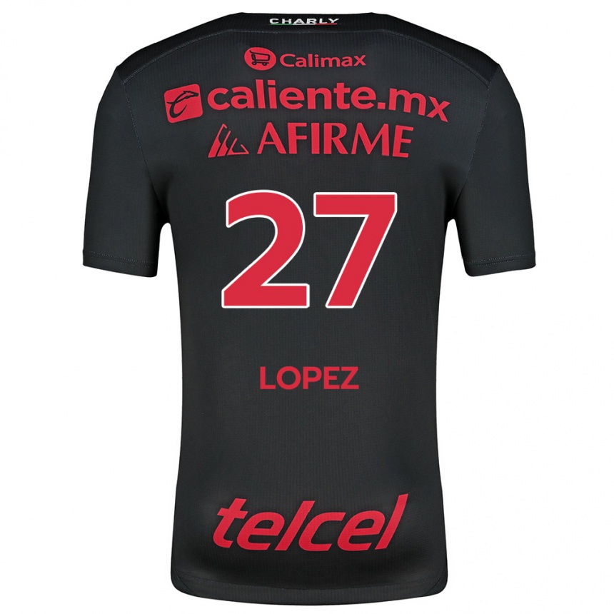 Niño Fútbol Camiseta Victoria López #27 Negro Rojo 1ª Equipación 2024/25 Perú