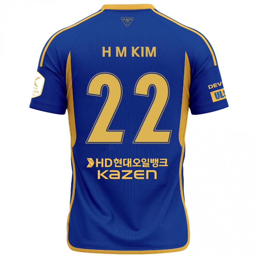 Niño Fútbol Camiseta Min-Hyuk Kim #22 Azul Amarillo 1ª Equipación 2024/25 Perú