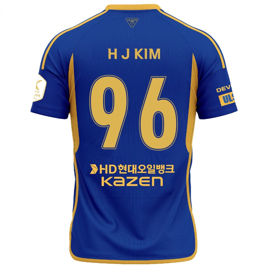 Niño Fútbol Camiseta Ji-Hyun Kim #96 Azul Amarillo 1ª Equipación 2024/25 Perú