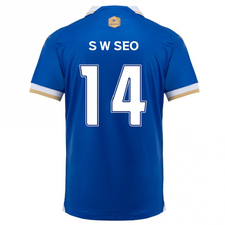 Niño Fútbol Camiseta Woo-Seong Seo #14 Azul Blanco 1ª Equipación 2024/25 Perú