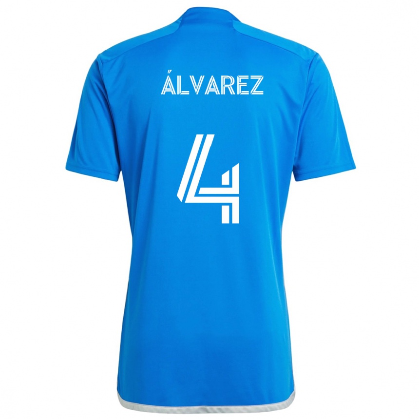 Niño Fútbol Camiseta Fernando Álvarez #4 Azul Blanco 1ª Equipación 2024/25 Perú