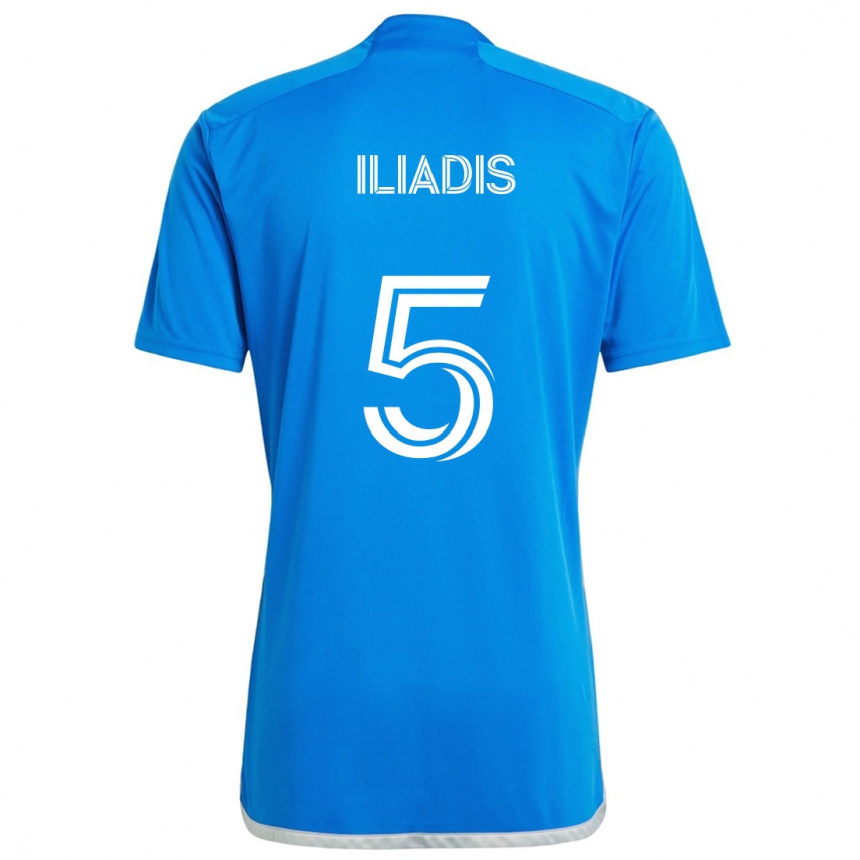 Niño Fútbol Camiseta Ilias Iliadis #5 Azul Blanco 1ª Equipación 2024/25 Perú