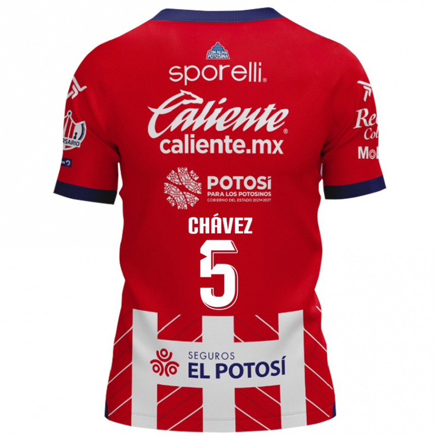 Niño Fútbol Camiseta Ricardo Chávez #5 Rojo Blanco 1ª Equipación 2024/25 Perú