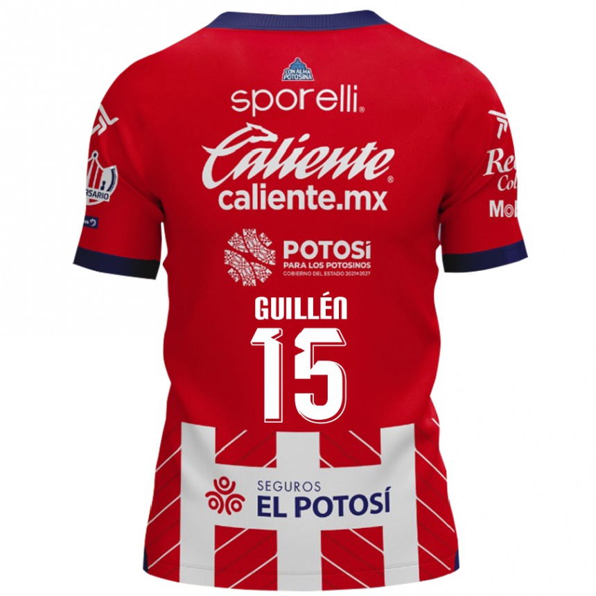 Niño Fútbol Camiseta Daniel Guillén #15 Rojo Blanco 1ª Equipación 2024/25 Perú