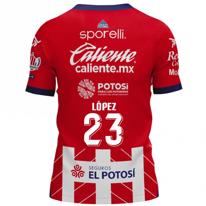 Niño Fútbol Camiseta César López #23 Rojo Blanco 1ª Equipación 2024/25 Perú