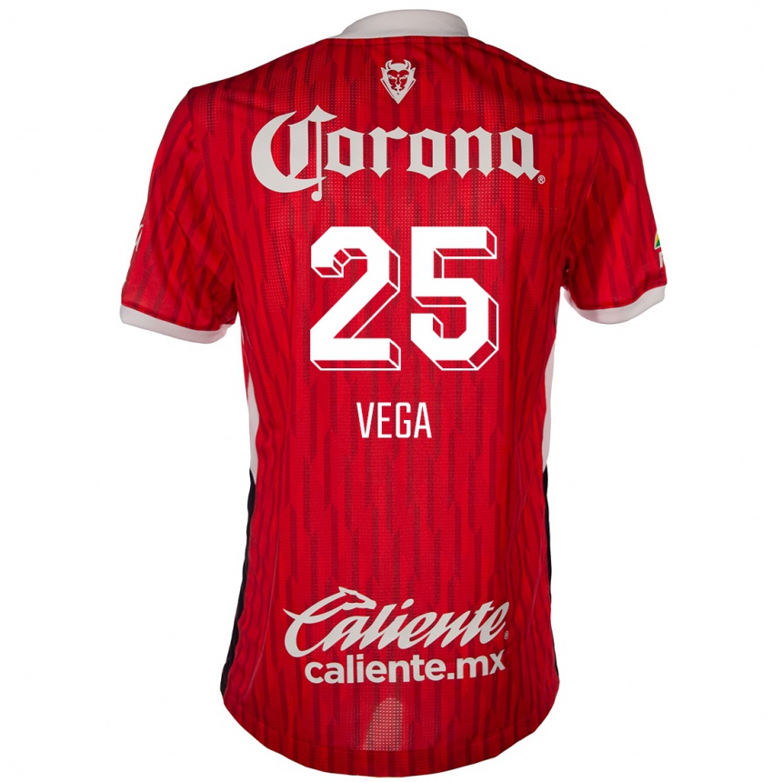 Niño Fútbol Camiseta Alexis Vega #25 Rojo Blanco 1ª Equipación 2024/25 Perú