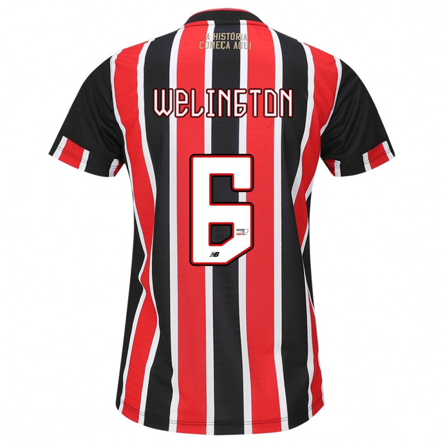 Niño Fútbol Camiseta Welington #6 Negro Rojo Blanco 2ª Equipación 2024/25 Perú