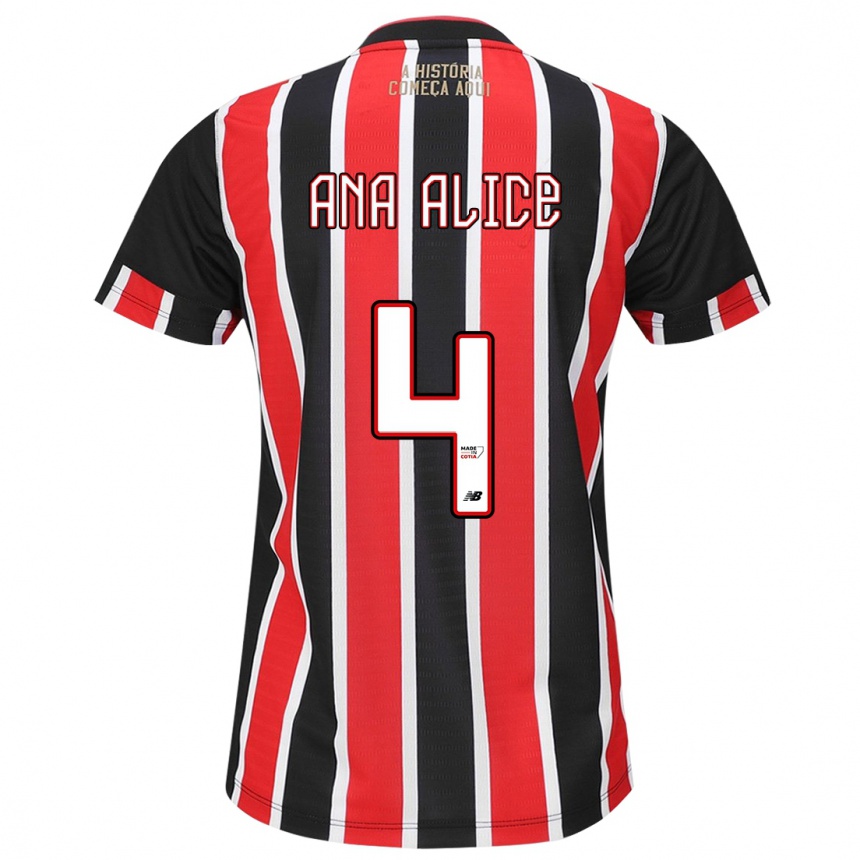 Niño Fútbol Camiseta Ana Alice Luciano Da Silva #4 Negro Rojo Blanco 2ª Equipación 2024/25 Perú