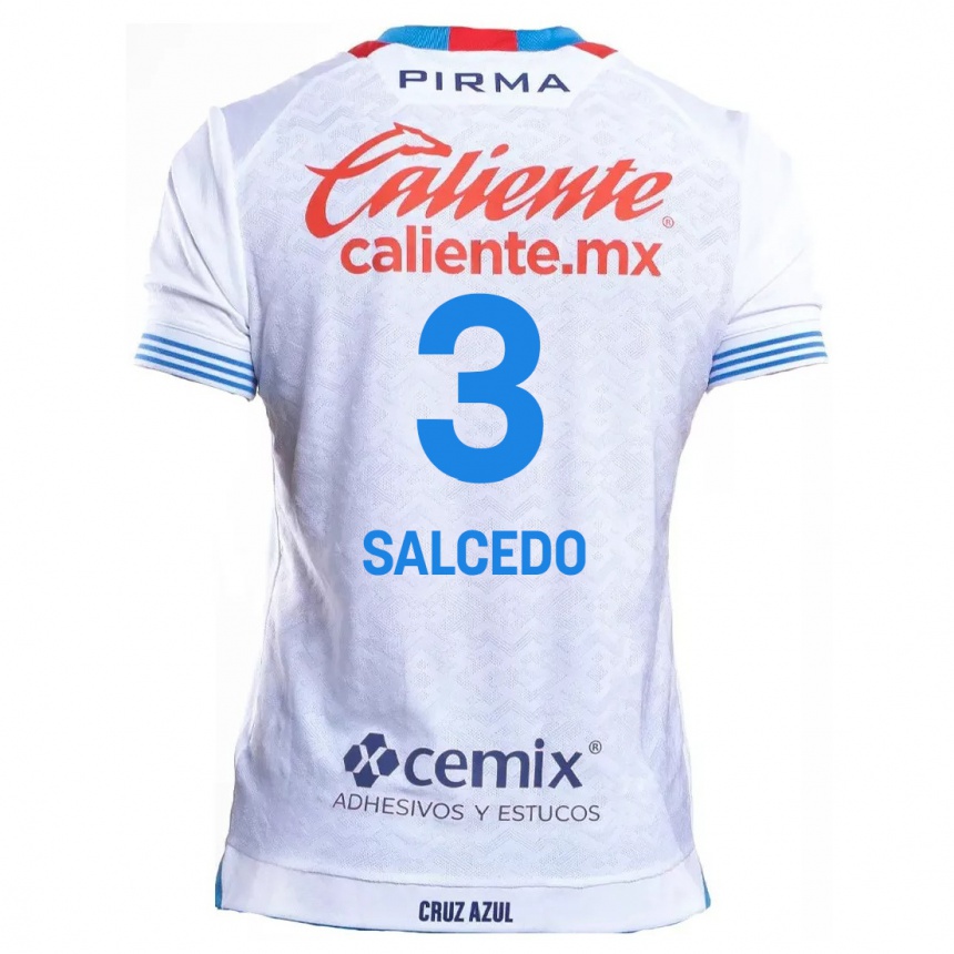 Niño Fútbol Camiseta Carlos Salcedo #3 Blanco Azul 2ª Equipación 2024/25 Perú