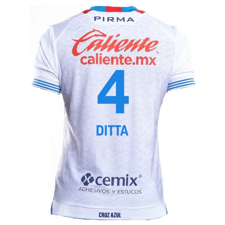 Niño Fútbol Camiseta Willer Ditta #4 Blanco Azul 2ª Equipación 2024/25 Perú