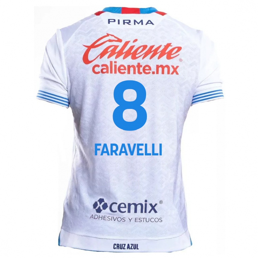 Niño Fútbol Camiseta Lorenzo Faravelli #8 Blanco Azul 2ª Equipación 2024/25 Perú