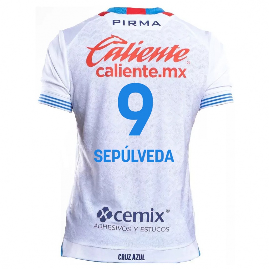 Niño Fútbol Camiseta Ángel Sepúlveda #9 Blanco Azul 2ª Equipación 2024/25 Perú