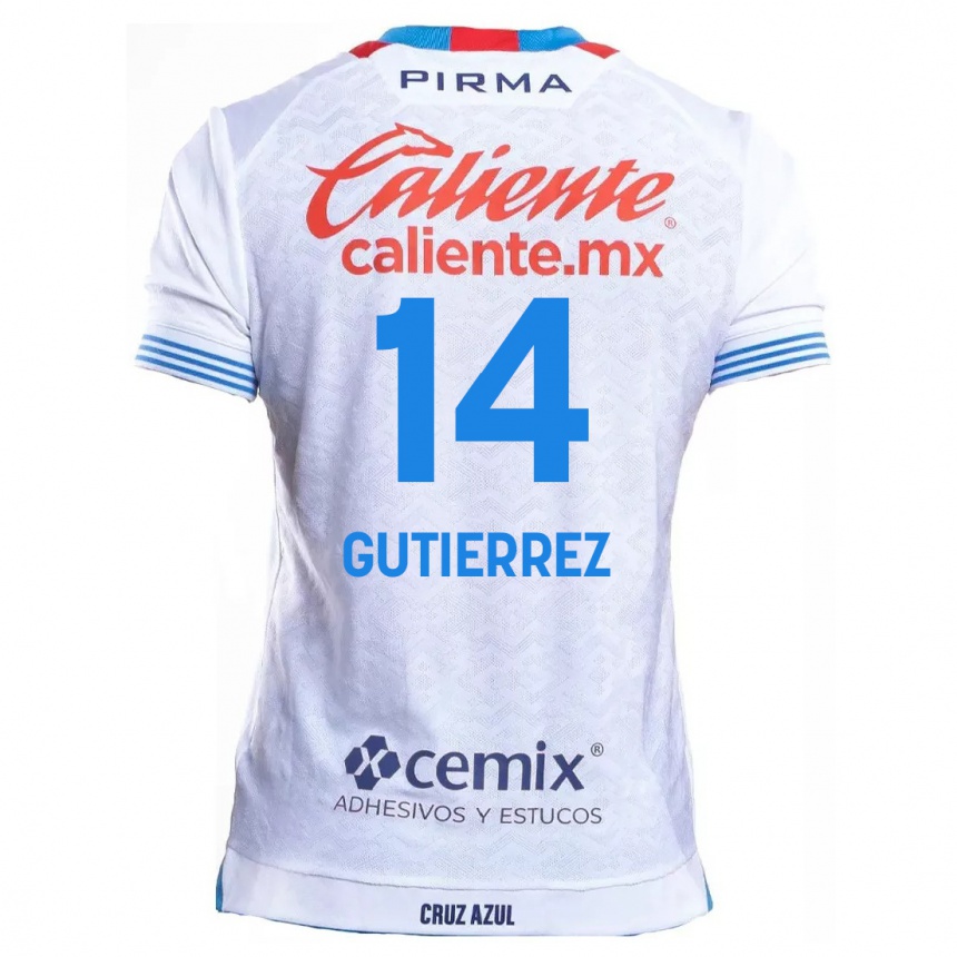 Niño Fútbol Camiseta Alexis Gutiérrez #14 Blanco Azul 2ª Equipación 2024/25 Perú