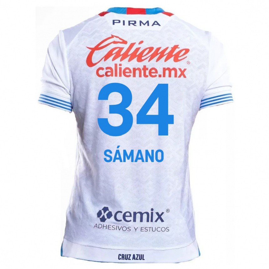 Niño Fútbol Camiseta Leonardo Sámano #34 Blanco Azul 2ª Equipación 2024/25 Perú