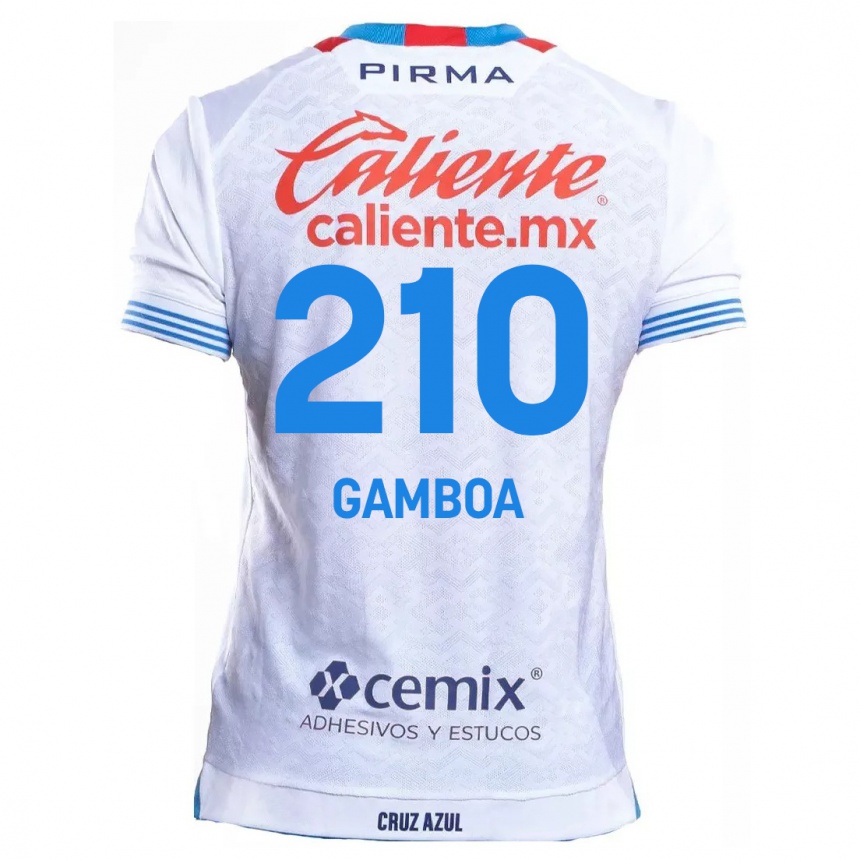 Niño Fútbol Camiseta Bryan Gamboa #210 Blanco Azul 2ª Equipación 2024/25 Perú