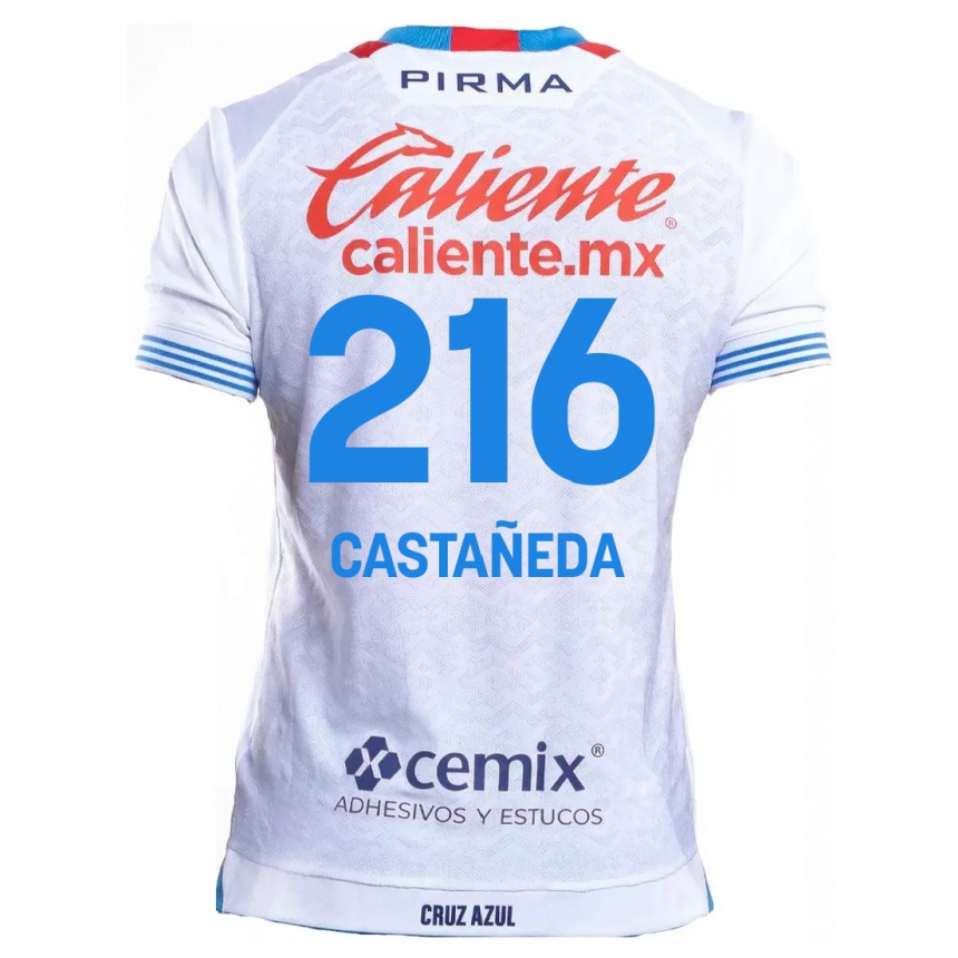 Niño Fútbol Camiseta Ian Castañeda #216 Blanco Azul 2ª Equipación 2024/25 Perú