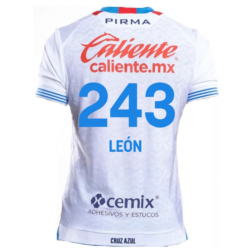 Niño Fútbol Camiseta Cristhian León #243 Blanco Azul 2ª Equipación 2024/25 Perú