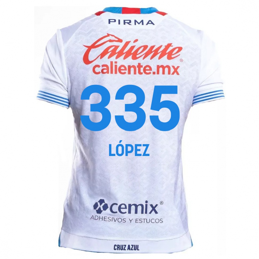 Niño Fútbol Camiseta Alfredo López #335 Blanco Azul 2ª Equipación 2024/25 Perú