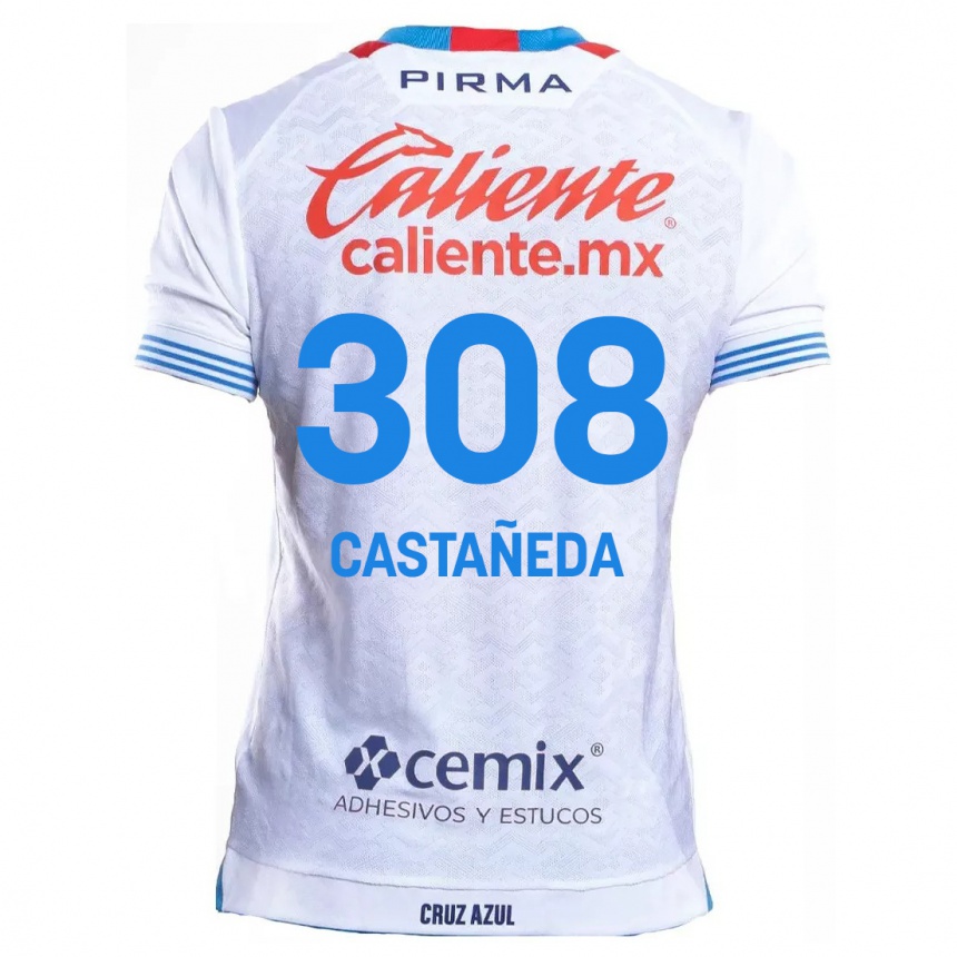 Niño Fútbol Camiseta Emiliano Castañeda #308 Blanco Azul 2ª Equipación 2024/25 Perú