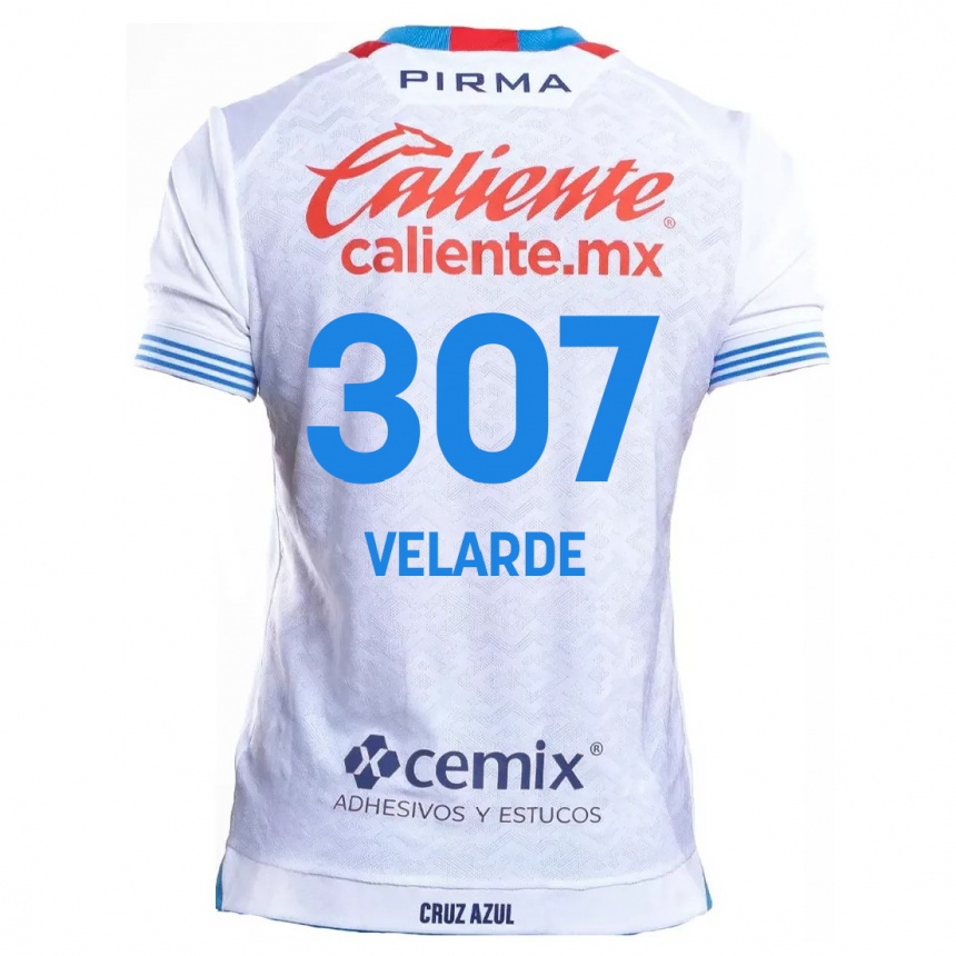 Niño Fútbol Camiseta Juan Velarde #307 Blanco Azul 2ª Equipación 2024/25 Perú