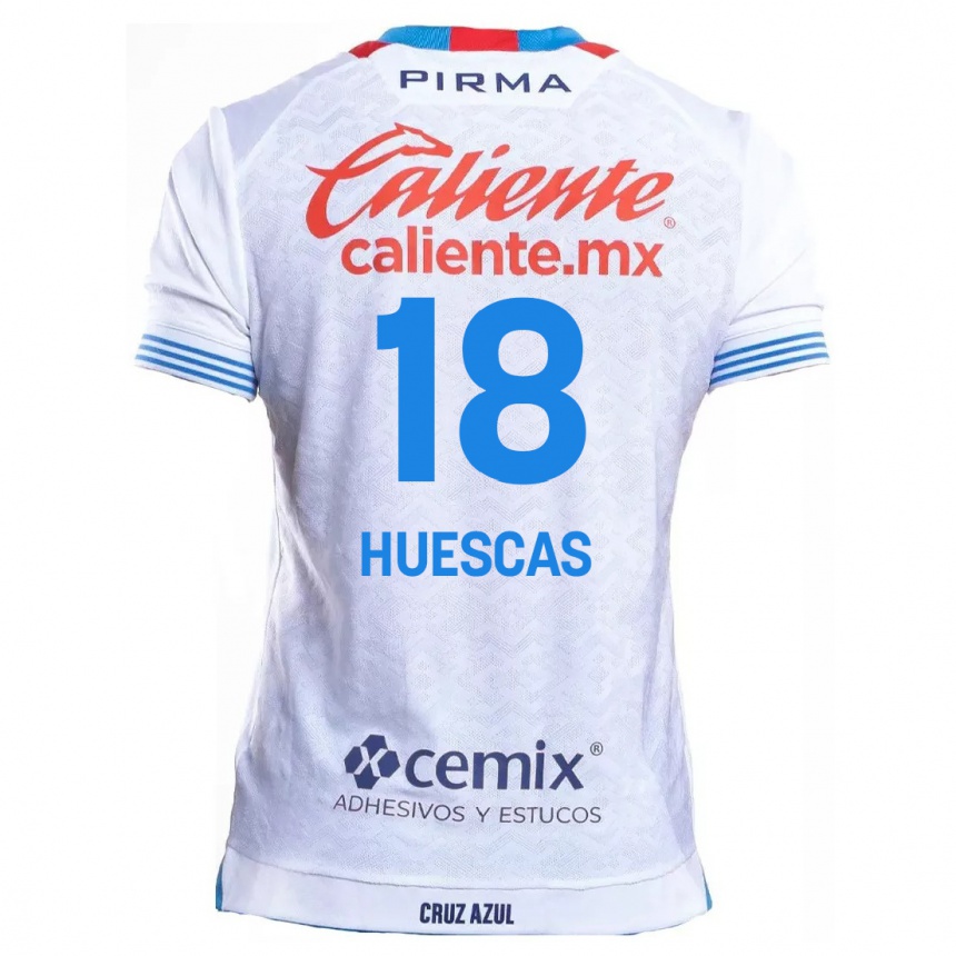 Niño Fútbol Camiseta Rodrigo Huescas #18 Blanco Azul 2ª Equipación 2024/25 Perú