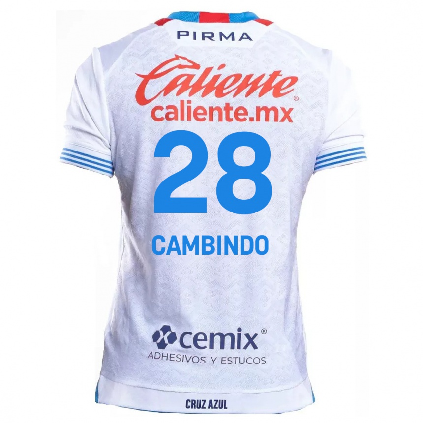 Niño Fútbol Camiseta Diber Cambindo #28 Blanco Azul 2ª Equipación 2024/25 Perú