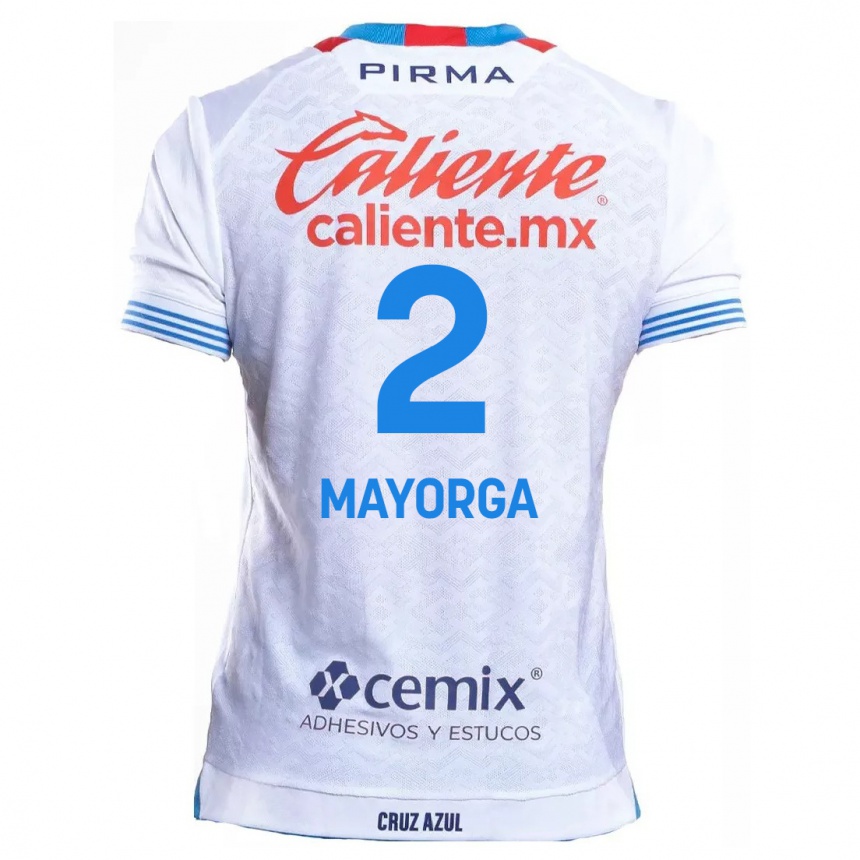 Niño Fútbol Camiseta Alejandro Mayorga #2 Blanco Azul 2ª Equipación 2024/25 Perú