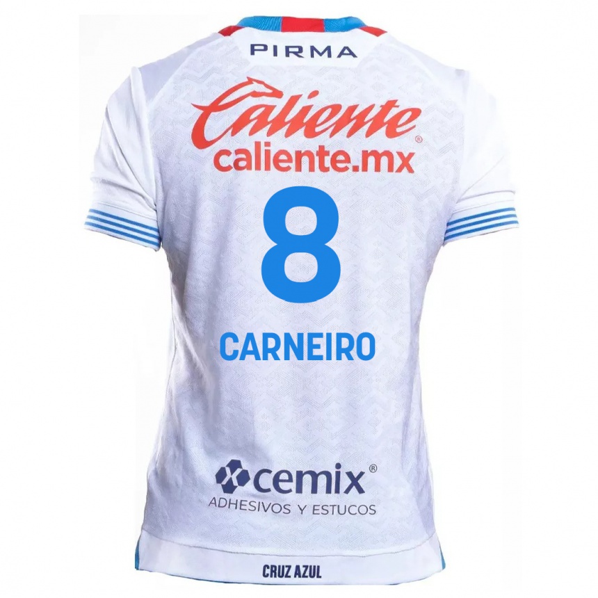 Niño Fútbol Camiseta Gonzalo Carneiro #8 Blanco Azul 2ª Equipación 2024/25 Perú