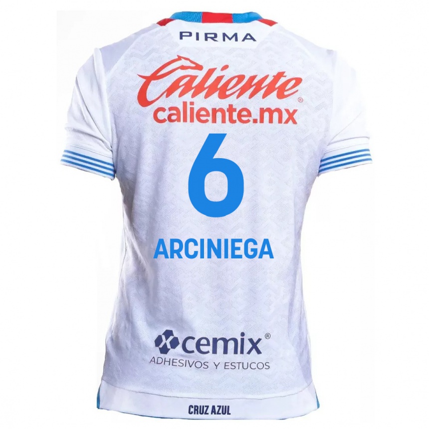 Niño Fútbol Camiseta Mirelle Arciniega #6 Blanco Azul 2ª Equipación 2024/25 Perú