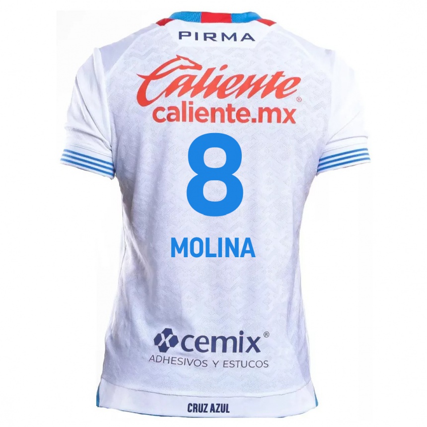 Niño Fútbol Camiseta Dalia Molina #8 Blanco Azul 2ª Equipación 2024/25 Perú