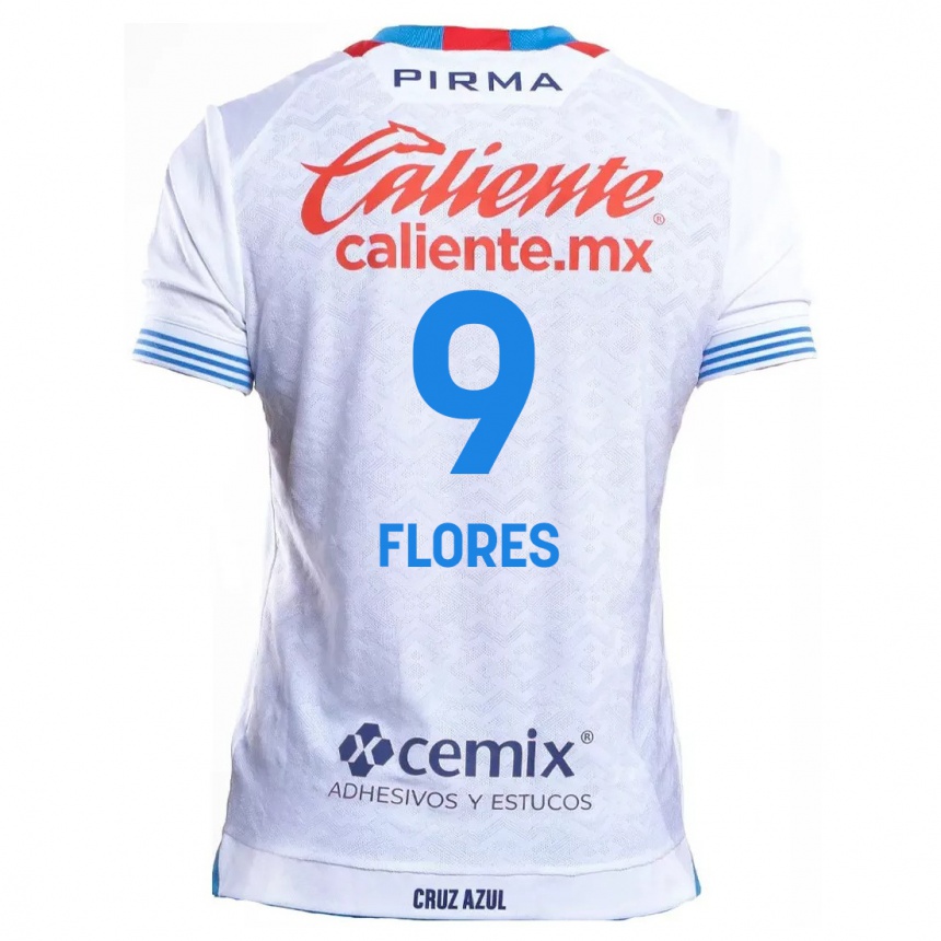 Niño Fútbol Camiseta Daniela Flores #9 Blanco Azul 2ª Equipación 2024/25 Perú