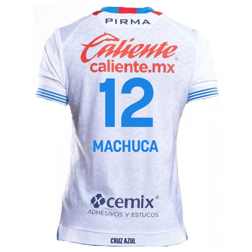 Niño Fútbol Camiseta Gabriela Machuca #12 Blanco Azul 2ª Equipación 2024/25 Perú