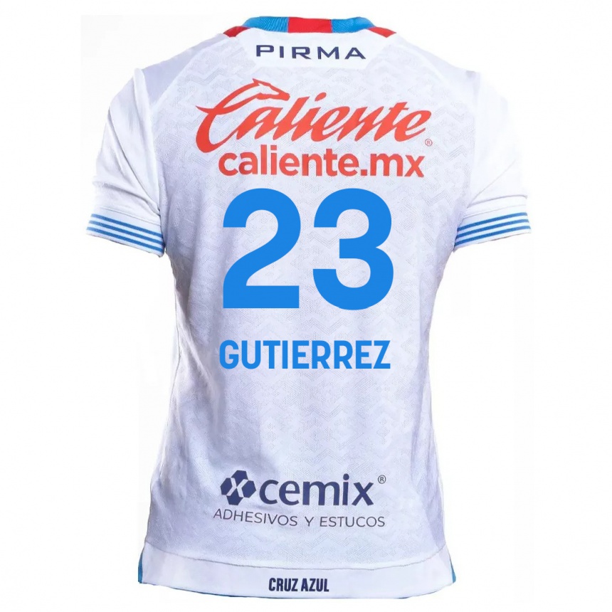 Niño Fútbol Camiseta Ivonne Gutierrez #23 Blanco Azul 2ª Equipación 2024/25 Perú