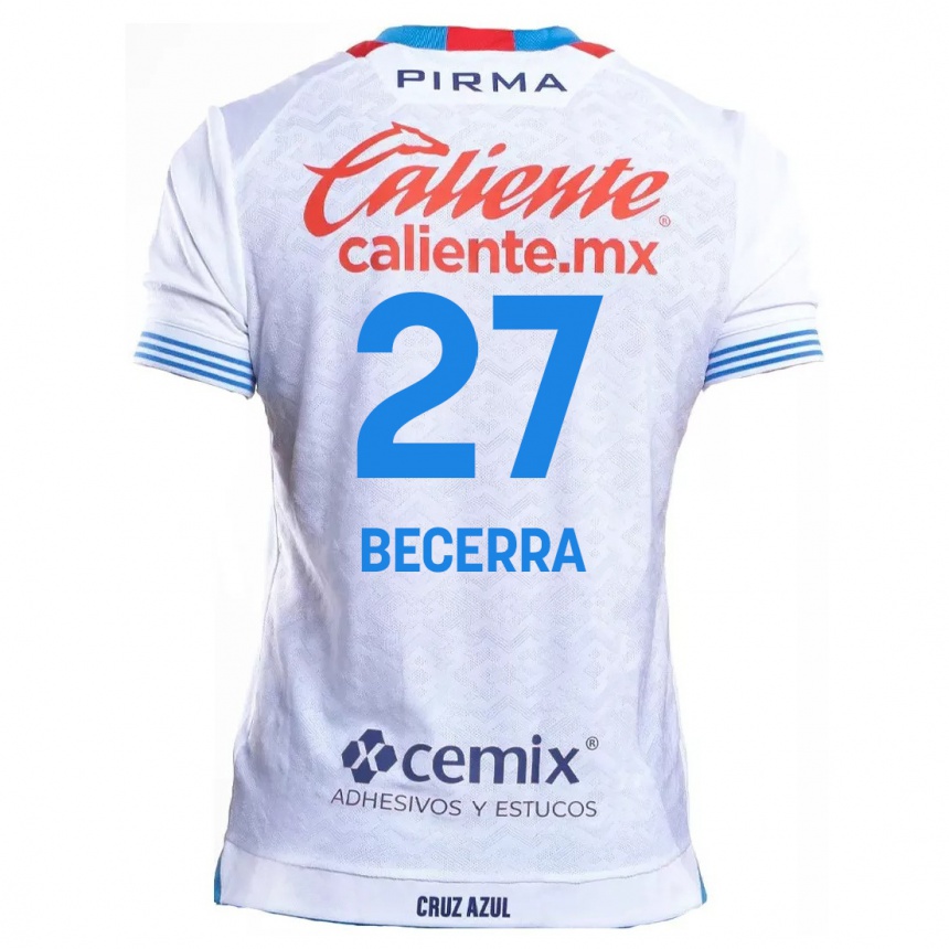 Niño Fútbol Camiseta Ana Becerra #27 Blanco Azul 2ª Equipación 2024/25 Perú