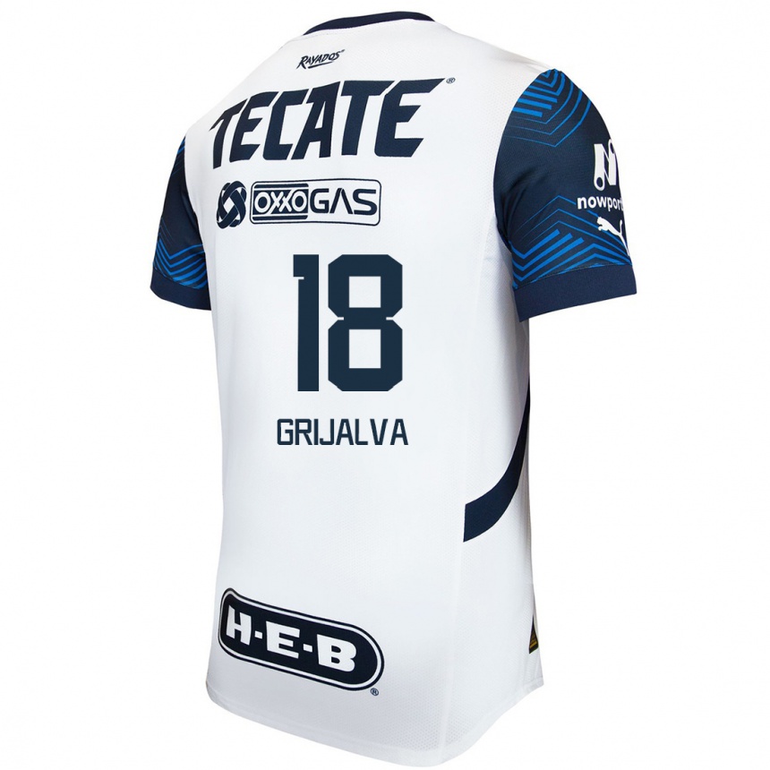 Niño Fútbol Camiseta Áxel Grijalva #18 Blanco Azul 2ª Equipación 2024/25 Perú